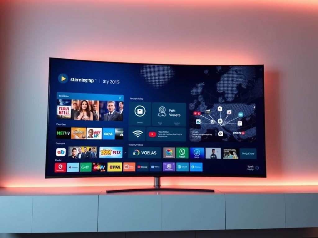 A sleek, modern IPTV control panel displayed on a curved display, illuminated by warm, ambient lighting. In the foreground, a variety of colorful streaming service icons and intuitive user interface elements, hinting at the diverse content and customization options available. The middle ground showcases real-time viewership data, trending topics, and service recommendations, presented in a clean, data-driven layout. In the background, a subtle, dynamic visualization of global internet traffic and connectivity, symbolizing the technological advancements driving the IPTV industry. The overall scene conveys a sense of cutting-edge innovation, seamless integration, and the growing prominence of IPTV as a dominant media consumption platform in the year 2025.